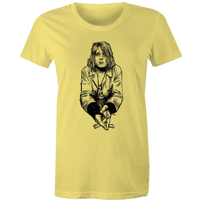 Graphic T-shirt with an illustration of Kurt Cobain the lead singer Nirvana 